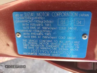 2004 Suzuki XL-7 LX with VIN JS3TY92VX44107527, listed as a Copart auction lot 47989555 with 160,769 mi miles and Salvage Title. Bid and sale history available at carsss.com. Image 15.