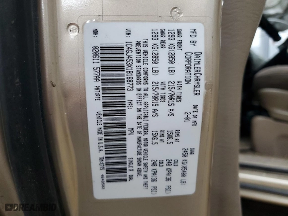 2001 Chrysler Voyager LX with VIN 1C4GJ453X1B168773, listed as a Copart auction lot 71827554 with 0 mi miles and Salvage Title. Bid and sale history available at carsss.com. Image 14.
