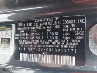 2020 Kia Telluride LX with VIN 5XYP2DHC3LG019171, listed as a IAAI auction lot 41737458 with NaN miles. Bid and sale history available at carsss.com. Image 9.