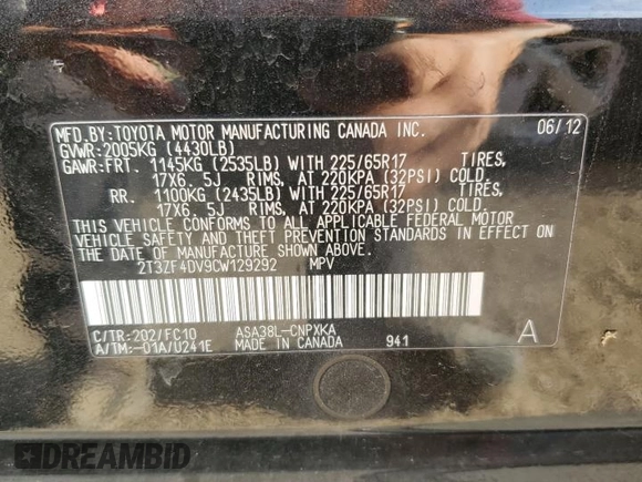 2012 Toyota RAV4 with VIN 2T3ZF4DV9CW129292, listed as a Copart auction lot 70884434 with 90,735 mi miles and Salvage Title. Bid and sale history available at carsss.com. Image 12.
