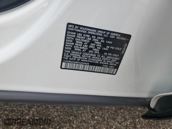 2023 Volkswagen Atlas SE z VIN 1V2HE2CA5PC204949, wystawiony jako Copart lot #59323505 z przebiegiem 17 689 mil mil oraz Szkoda całkowita • Salvage title. Historia ofert i sprzedaży dostępna na DreamBid. Obrazek 13.
