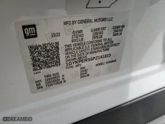 2023 Cadillac XT6 Premium Luxury with VIN 1GYKPERS6PZ141810, listed as a Copart auction lot 44370135 with 6,818 mi miles and Salvage Title. Bid and sale history available at carsss.com. Image 15.