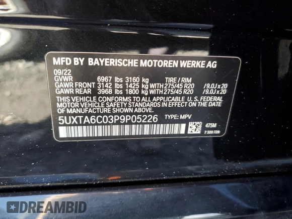 2023 BMW X5 xDrive45e with VIN 5UXTA6C03P9P05226, listed as a Copart auction lot 49602125 with 25,436 mi miles and Salvage Title. Bid and sale history available at carsss.com. Image 13.