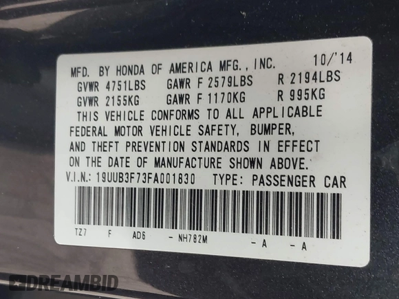 2015 Acura TLX Advance z VIN 19UUB3F73FA001830, wystawiony jako IAAI lot #41694317 z przebiegiem 172 188 mil mil oraz . Historia ofert i sprzedaży dostępna na DreamBid. Obrazek 9.