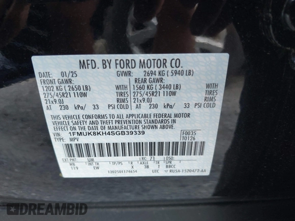 2025 Ford Explorer ST-Line z VIN 1FMUK8KH4SGB39339, wystawiony jako IAAI lot #42122821 z przebiegiem Nie podano mil oraz . Historia ofert i sprzedaży dostępna na DreamBid. Obrazek 9.