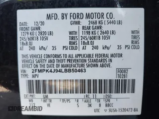 2020 Ford Edge SEL with VIN 2FMPK4J94LBB50463, listed as a IAAI auction lot 40712195 with 1 mi miles. Bid and sale history available at carsss.com. Image 9.