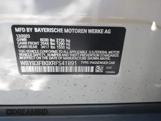 2024 BMW i4 xDrive40 with VIN WBY83FB0XRFS41891, listed as a IAAI auction lot 41630295 with 7,287 mi miles. Bid and sale history available at carsss.com. Image 9.