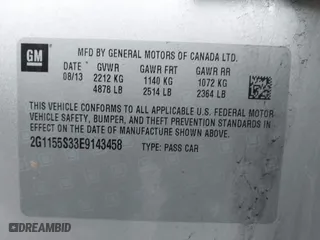 2014 Chevrolet Impala LTZ with VIN 2G1155S33E9143458, listed as a IAAI auction lot 41865302 with 75,554 mi miles. Bid and sale history available at carsss.com. Image 9.