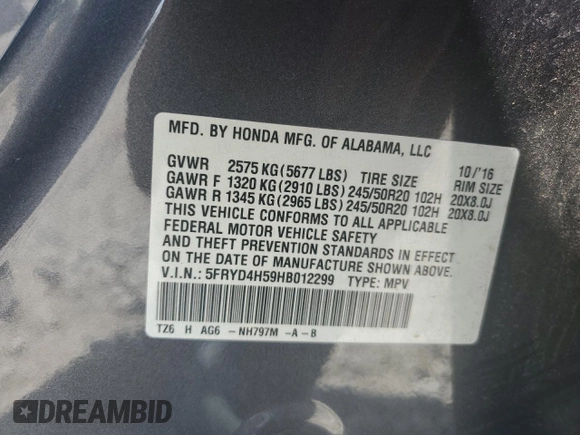 2017 Acura MDX Technology with VIN 5FRYD4H59HB012299, listed as a Copart auction lot 61800815 with 107,043 mi miles and Salvage title. Bid and sale history available at DreamBid. Image 14.