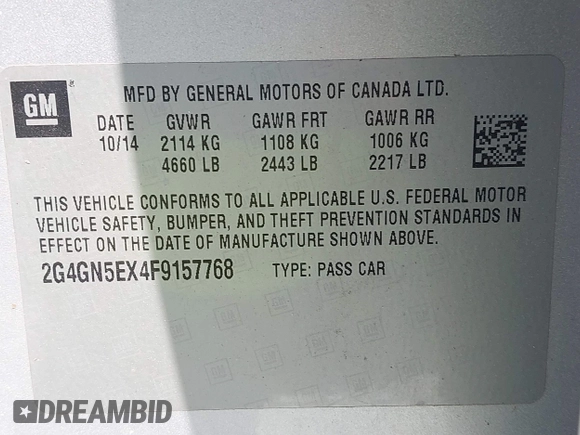 2015 Buick Regal Premium I with VIN 2G4GN5EX4F9157768, listed as a IAAI auction lot 42042800 with Not provided miles and . Bid and sale history available at DreamBid. Image 9.