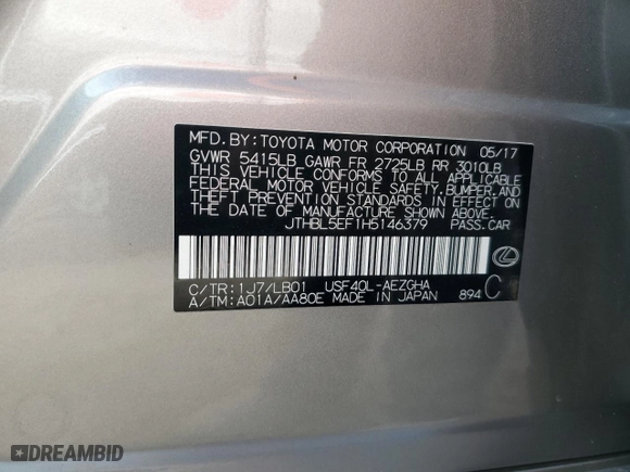 2017 Lexus LS with VIN JTHBL5EF1H5146379, listed as a Copart auction lot 74749204 with 0 mi miles and Non Repairable. Bid and sale history available at carsss.com. Image 13.