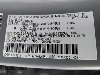 2021 Toyota Tacoma SR z VIN 3TMCZ5AN1MM422937, wystawiony jako IAAI lot #42067866 z przebiegiem 33 232 mil mil oraz . Historia ofert i sprzedaży dostępna na DreamBid. Obrazek 9.