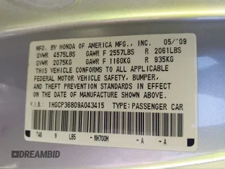 2009 Honda Accord EX-L with VIN 1HGCP36809A043415, listed as a IAAI auction lot 42143828 with 144,436 mi miles and . Bid and sale history available at DreamBid. Image 9.