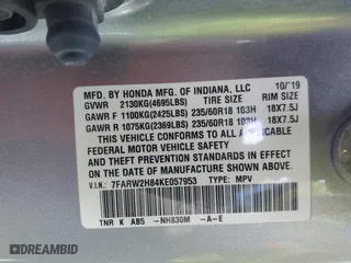 2019 Honda CR-V EX-L with VIN 7FARW2H84KE057953, listed as a IAAI auction lot 41967979 with 66,959 mi miles. Bid and sale history available at carsss.com. Image 9.