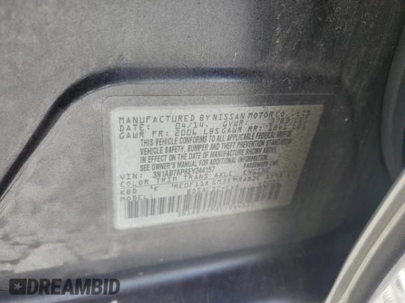 2014 Nissan Sentra SV with VIN 3N1AB7AP8EY244157, listed as a Copart auction lot 62070055 with Not provided miles and Salvage title. Bid and sale history available at DreamBid. Image 12.