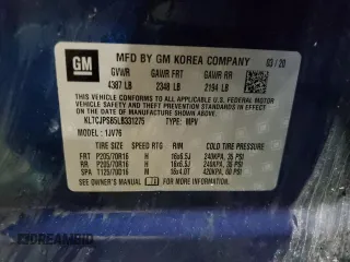 2020 Chevrolet Trax LT z VIN KL7CJPSB5LB331275, wystawiony jako Copart lot #52912115 z przebiegiem 50 244 mil mil oraz Nie do naprawy • Non repairable. Historia ofert i sprzedaży dostępna na DreamBid. Obrazek 14.