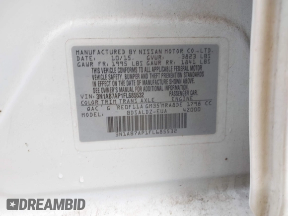 2015 Nissan Sentra SV with VIN 3N1AB7AP1FL685532, listed as a IAAI auction lot 41555565 with 93,931 mi miles and . Bid and sale history available at DreamBid. Image 9.