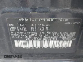 2013 Subaru Legacy Premium with VIN 4S3BMBB62D3027134, listed as a IAAI auction lot 42668295 with 172,906 mi miles and . Bid and sale history available at DreamBid. Image 9.