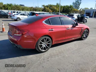 2020 Genesis G70 3.3T z VIN KMTG34LEXLU057731, wystawiony jako Copart lot #48794325 z przebiegiem 93 504 mil mil oraz Szkoda całkowita • Salvage title. Historia ofert i sprzedaży dostępna na DreamBid. Obrazek 3.