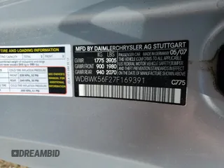 2007 Mercedes-Benz SLK 350 z VIN WDBWK56F27F169391, wystawiony jako Copart lot #60407435 z przebiegiem 193 077 mil mil oraz Szkoda całkowita • Salvage title. Historia ofert i sprzedaży dostępna na DreamBid. Obrazek 12.