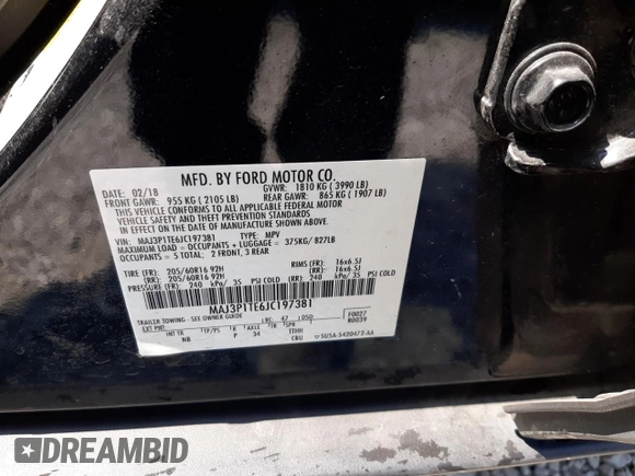 2018 Ford EcoSport SE z VIN MAJ3P1TE6JC197381, wystawiony jako Copart lot #69442214 z przebiegiem 4 459 mil mil oraz Szkoda całkowita • Salvage title. Historia ofert i sprzedaży dostępna na DreamBid. Obrazek 13.