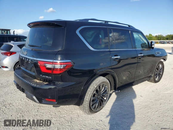 2023 Nissan Armada Platinum with VIN JN8AY2DA4P9404361, listed as a Copart auction lot 80467804 with 8,026 mi miles and Salvage Title. Bid and sale history available at carsss.com. Image 3.