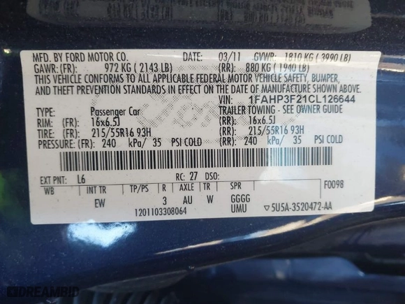 2012 Ford Focus SE with VIN 1FAHP3F21CL126644, listed as a IAAI auction lot 41592929 with 188,863 mi miles. Bid and sale history available at carsss.com. Image 9.