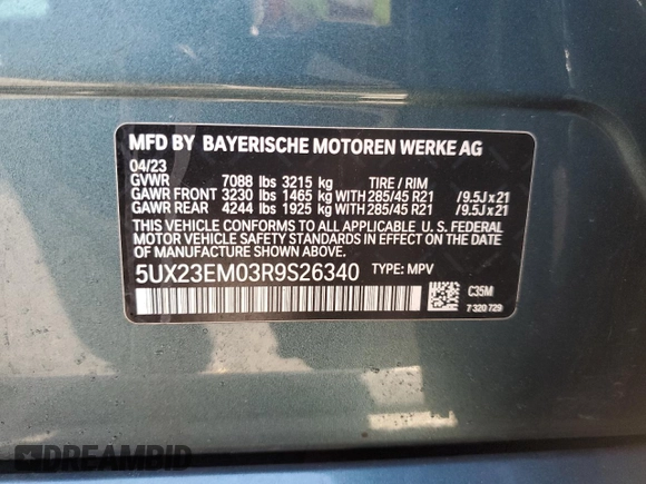 2024 BMW X7 xDrive40i with VIN 5UX23EM03R9S26340, listed as a Copart auction lot 46449785 with 0 mi miles and Salvage Title. Bid and sale history available at carsss.com. Image 13.