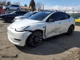 2021 Tesla Model Y Performance with VIN 5YJYGDEF2MF090083, listed as a Copart auction lot 47839795 with 98,130 mi miles and Salvage Title. Bid and sale history available at carsss.com. Image 1.