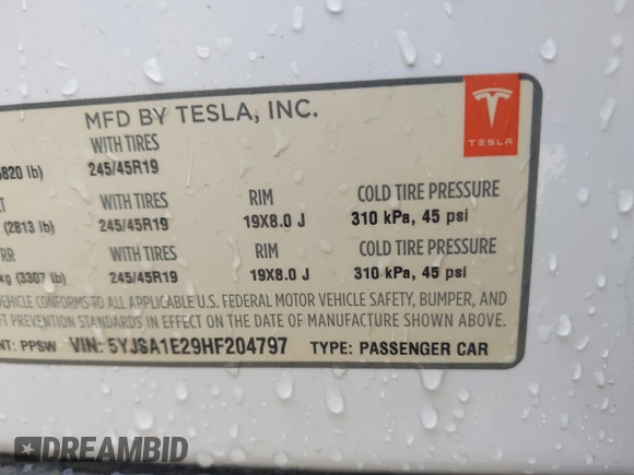 2017 Tesla Model S 100D z VIN 5YJSA1E29HF204797, wystawiony jako IAAI lot #41760296 z przebiegiem 92 587 mil mil oraz . Historia ofert i sprzedaży dostępna na DreamBid. Obrazek 9.