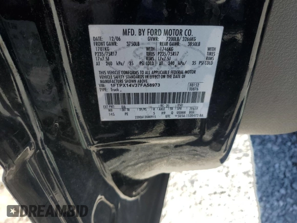 2007 Ford F-150 XLT with VIN 1FTPX14V37FA58973, listed as a Copart auction lot 48329475 with 225,416 mi miles and Salvage Title. Bid and sale history available at carsss.com. Image 12.