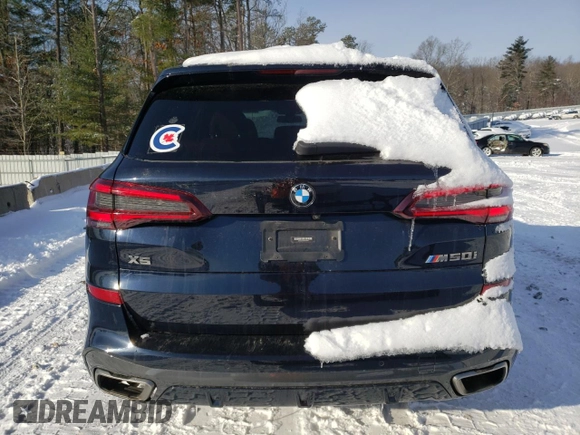 2021 BMW X5 M50i with VIN 5UXJU4C0XM9F65869, listed as a Copart auction lot 41585305 with 41,994 mi miles and Salvage Title. Bid and sale history available at carsss.com. Image 6.