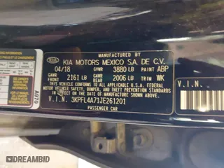 2018 Kia Forte LX with VIN 3KPFL4A71JE261201, listed as a IAAI auction lot 41658320 with 146,872 mi miles. Bid and sale history available at carsss.com. Image 9.
