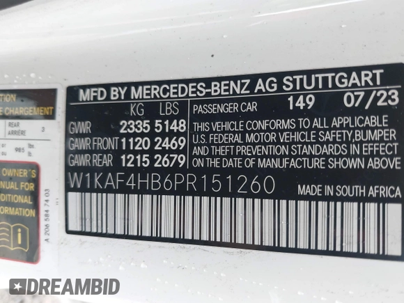 2023 Mercedes-Benz C 300 с VIN W1KAF4HB6PR151260, выставлен на аукционе IAAI как лот 42252938 с пробегом Не указан миль и . История ставок и продаж доступна на DreamBid. Изображение 9.