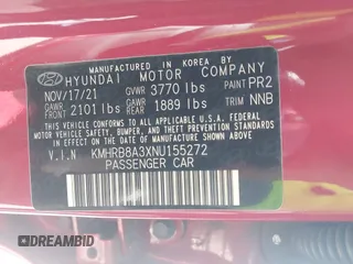 2022 Hyundai Venue SE with VIN KMHRB8A3XNU155272, listed as a IAAI auction lot 40996954 with Not Provided miles and . Bid and sale history available at DreamBid. Image 9.