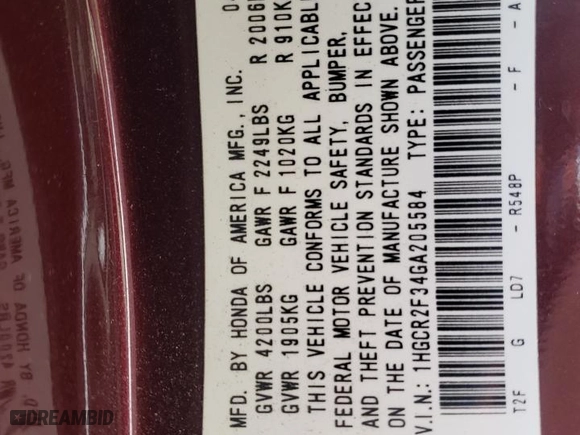 2016 Honda Accord Sedan LX with VIN 1HGCR2F34GA205584, listed as a Copart auction lot 43356215 with 47,643 mi miles and Salvage Title. Bid and sale history available at carsss.com. Image 14.