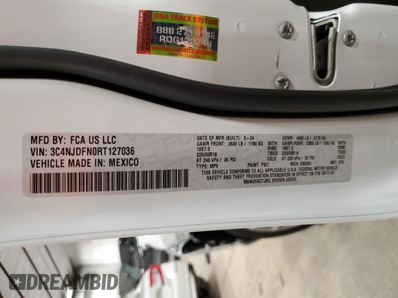 2024 Jeep Compass Latitude Lux z VIN 3C4NJDFN0RT127036, wystawiony jako Copart lot #41433235 z przebiegiem 2 361 mil mil oraz Szkoda całkowita • Salvage title. Historia ofert i sprzedaży dostępna na DreamBid. Obrazek 14.