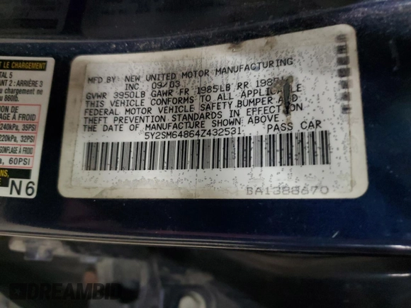 2004 Pontiac Vibe z VIN 5Y2SM64864Z432531, wystawiony jako Copart lot #46881005 z przebiegiem 229 626 mil mil oraz Czysty tytuł • Clean title. Historia ofert i sprzedaży dostępna na DreamBid. Obrazek 12.
