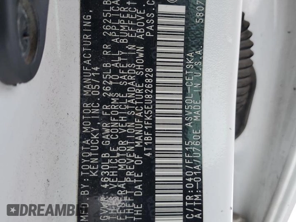 2014 Toyota Camry L with VIN 4T1BF1FK5EU826828, listed as a Copart auction lot 41775615 with 148,949 mi miles and Salvage Title. Bid and sale history available at DreamBid. Image 12.