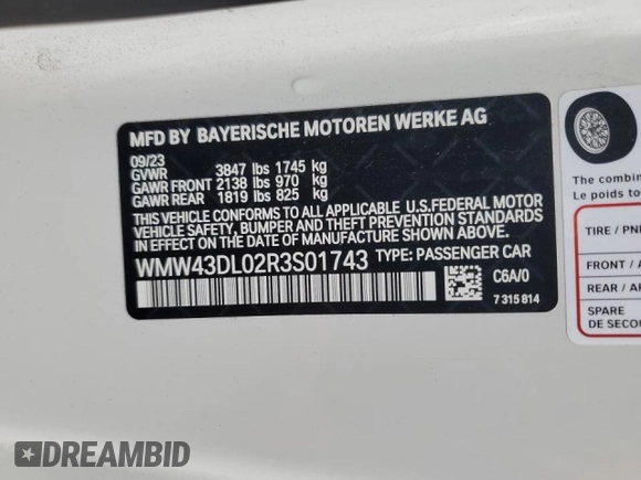 2024 MINI Convertible Cooper S z VIN WMW43DL02R3S01743, wystawiony jako Copart lot #70023744 z przebiegiem 6 847 mil mil oraz Szkoda całkowita • Salvage title. Historia ofert i sprzedaży dostępna na DreamBid. Obrazek 12.