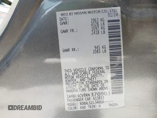 2024 Nissan Altima 2.5 SR with VIN 1N4BL4CV9RN370903, listed as a IAAI auction lot 42038894 with 26,930 mi miles. Bid and sale history available at carsss.com. Image 9.