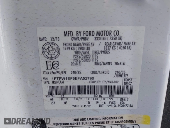 2014 Ford F-150 XL with VIN 1FTFW1EF5EFA52790, listed as a IAAI auction lot 41838078 with 298,335 mi miles. Bid and sale history available at carsss.com. Image 9.