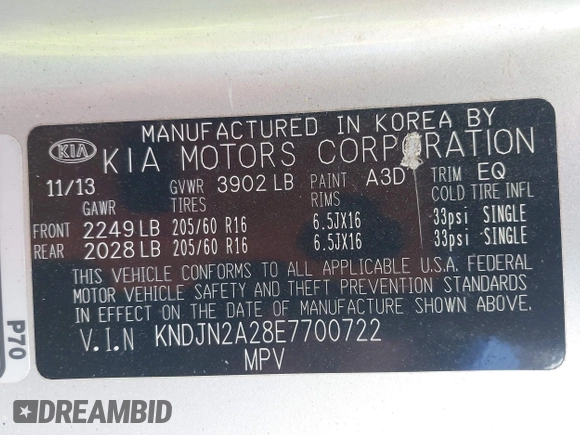 2014 Kia Soul with VIN KNDJN2A28E7700722, listed as a IAAI auction lot 41710340 with 106,234 mi miles. Bid and sale history available at carsss.com. Image 9.