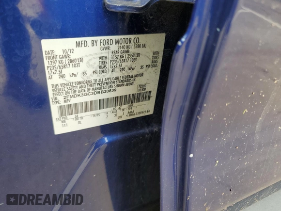 2013 Ford Edge SE with VIN 2FMDK3GC3DBB20839, listed as a Copart auction lot 59858025 with 93,398 mi miles and Salvage title. Bid and sale history available at DreamBid. Image 13.