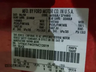 2000 Ford F-150 XL with VIN 1FTRX17W3YNC12019, listed as a Copart auction lot 41402325 with 182,123 mi miles and Salvage Title. Bid and sale history available at carsss.com. Image 12.
