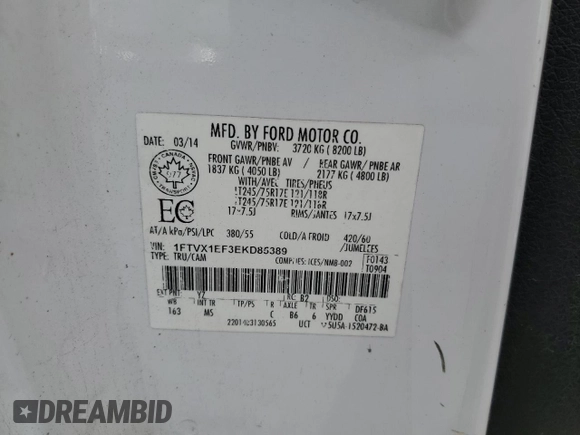 2014 Ford F-150 XL with VIN 1FTVX1EF3EKD85389, listed as a Copart auction lot 64203925 with 314,929 mi miles and Clean title. Bid and sale history available at DreamBid. Image 12.