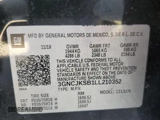 2020 Chevrolet Trax LS with VIN 3GNCJKSB1LL210352, listed as a Copart auction lot 52013065 with 79,324 mi miles and Non repairable. Bid and sale history available at DreamBid. Image 14.
