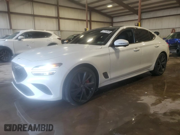 2023 Genesis G70 3.3T z VIN KMTG54TE1PU132414, wystawiony jako Copart lot #57120935 z przebiegiem 22 360 mil mil oraz Szkoda całkowita • Salvage title. Historia ofert i sprzedaży dostępna na DreamBid. Obrazek 1.