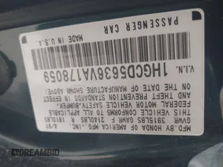 1997 Honda Accord LX z VIN 1HGCD5636VA178059, wystawiony jako IAAI lot #42228506 z przebiegiem 264 174 mil mil oraz . Historia ofert i sprzedaży dostępna na DreamBid. Obrazek 9.