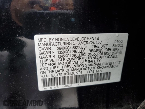 2022 Acura MDX w/Technology Package with VIN 5J8YE1H49NL037704, listed as a Copart auction lot 84958354 with 23,331 mi miles and Salvage Title. Bid and sale history available at carsss.com. Image 15.
